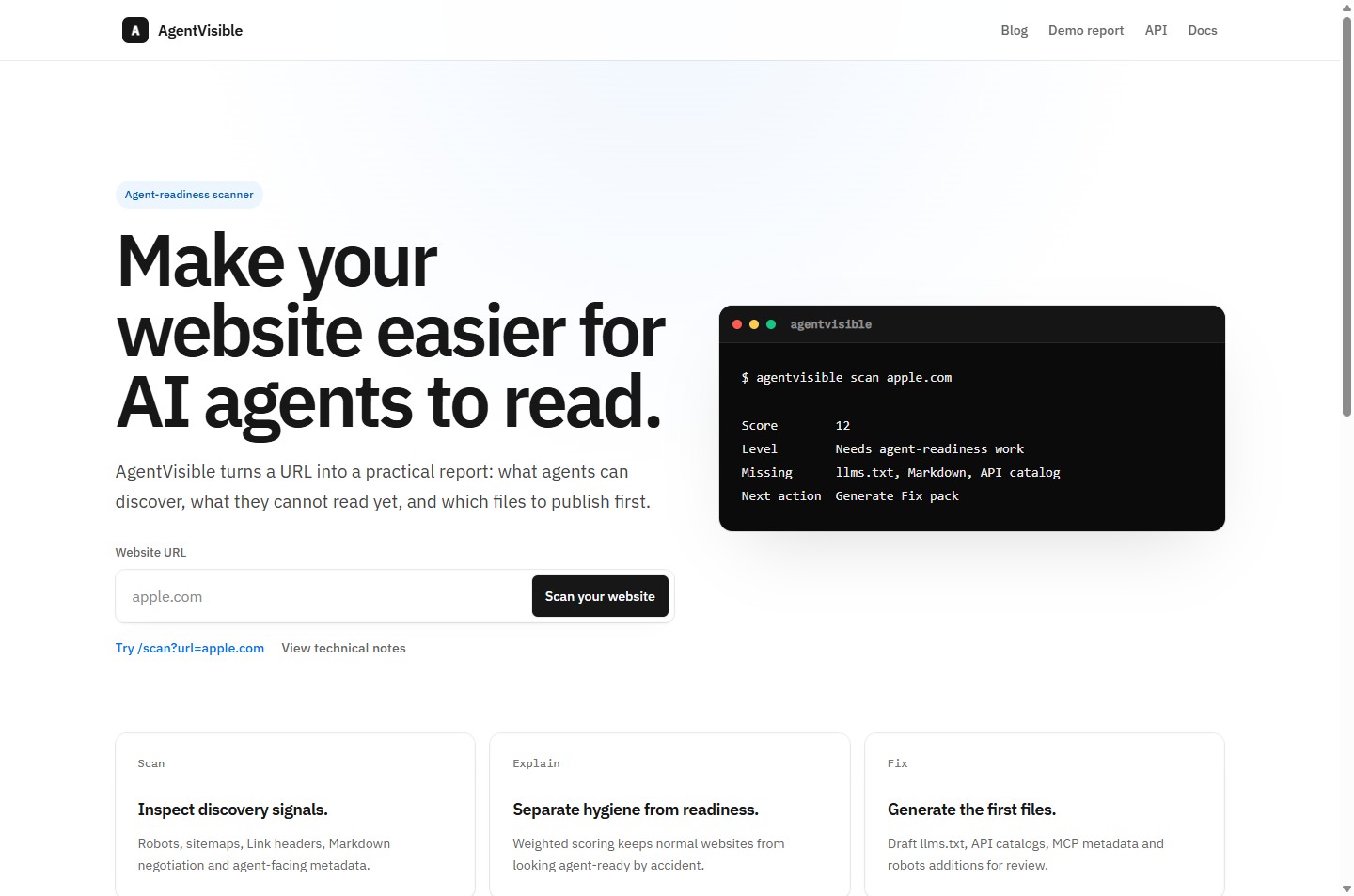 AgentVisible, Getting Websites Ready for AI Agents screenshot