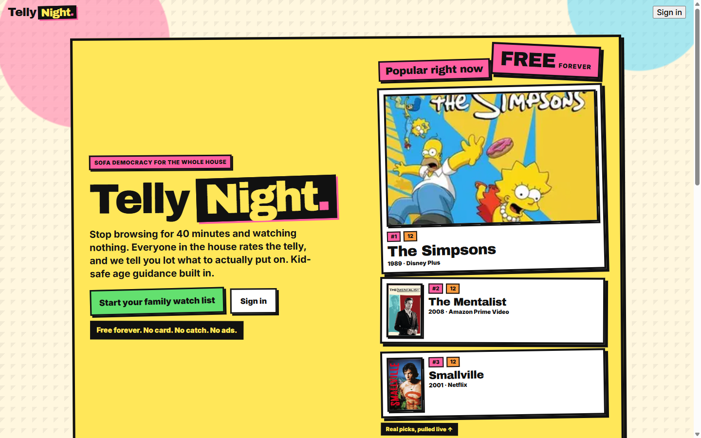 Telly Night, A Family Pick-What-to-Watch App screenshot